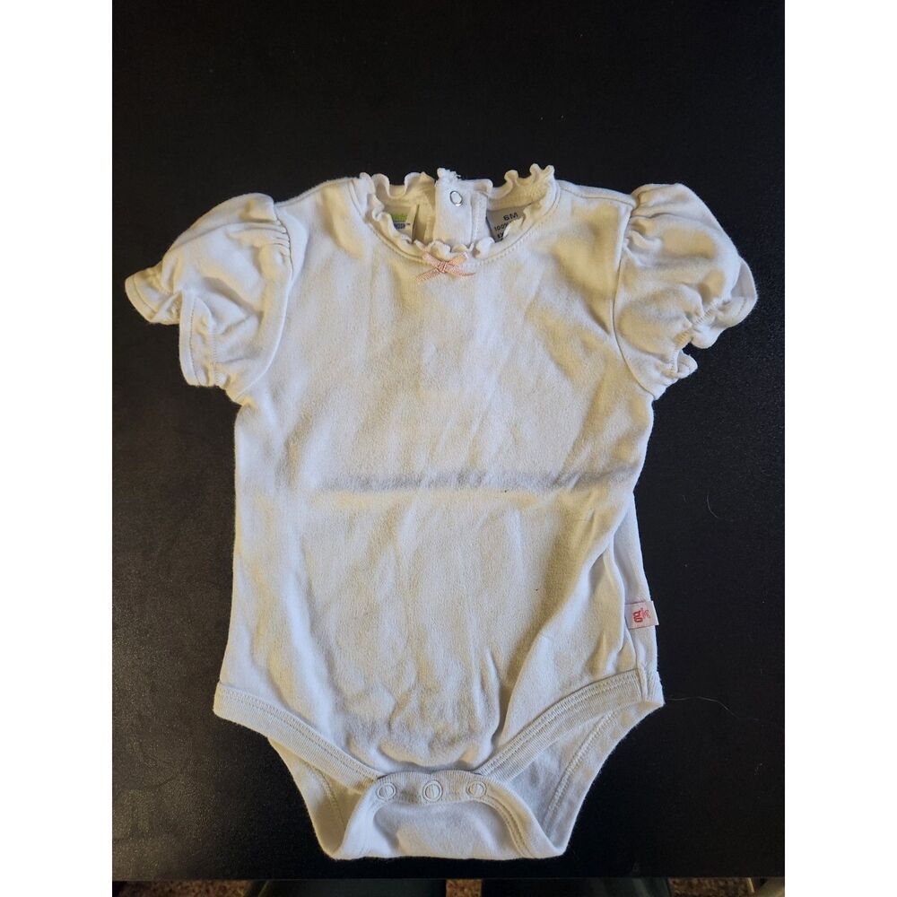 Genuine Kids OshKosh Baby Girl 6M White Ruffle Puff Sleeve Bodysuit Pink Bow